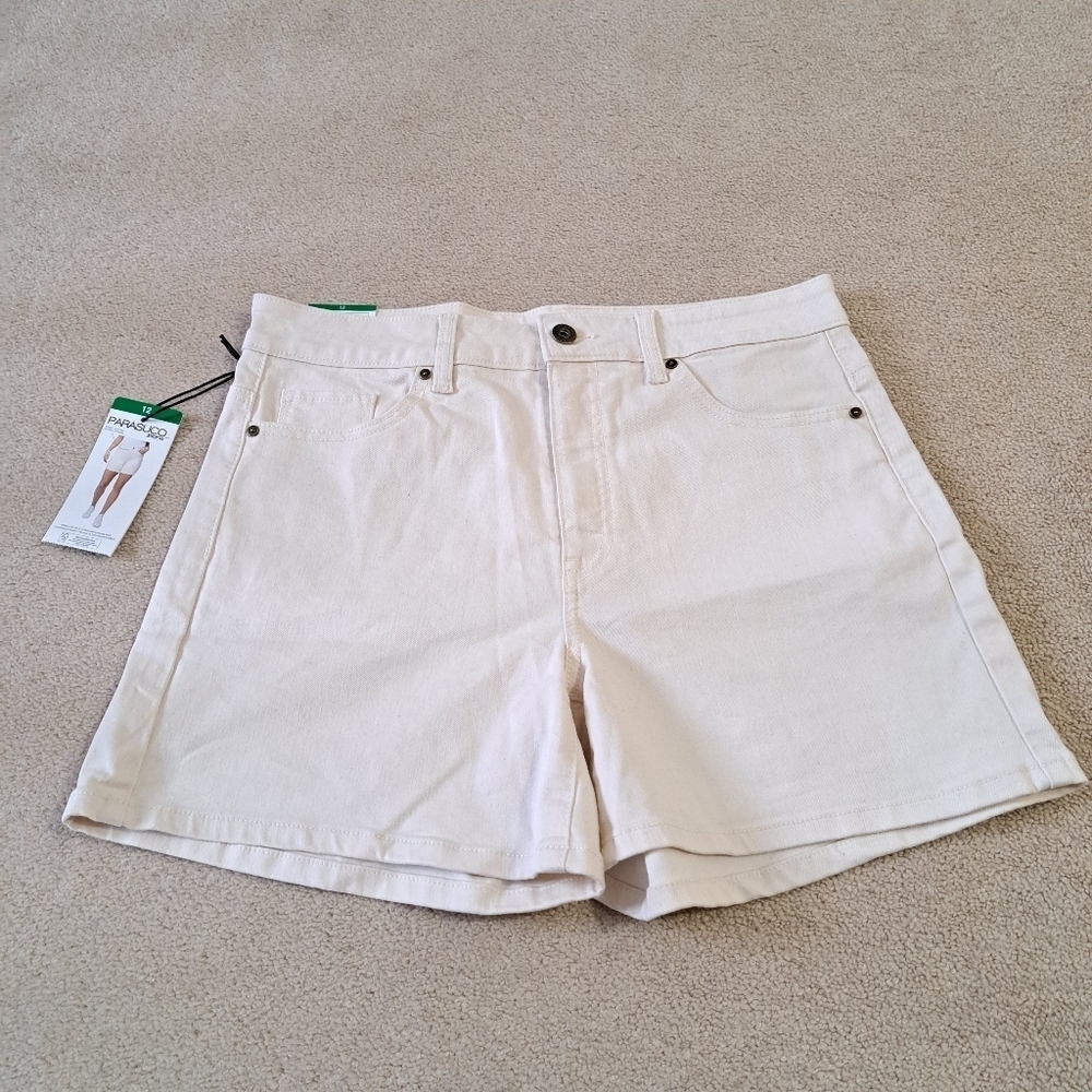 Parasuco Denim Shorts Cream Beige Women's Size 12 Stretch Neutral High Rise NWT
